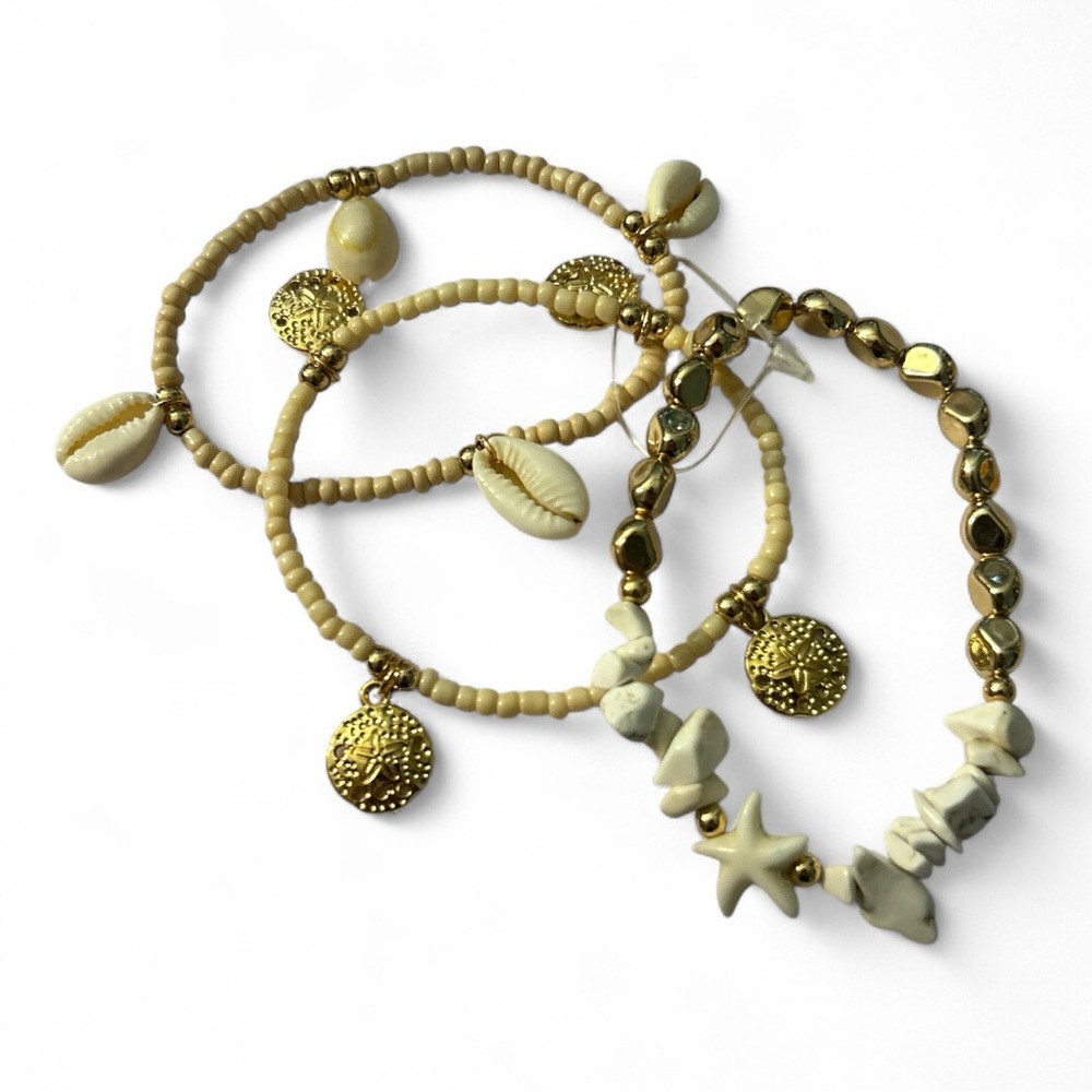 Cowrie shell - Gold and Cream Bohemian Charm Bracelets